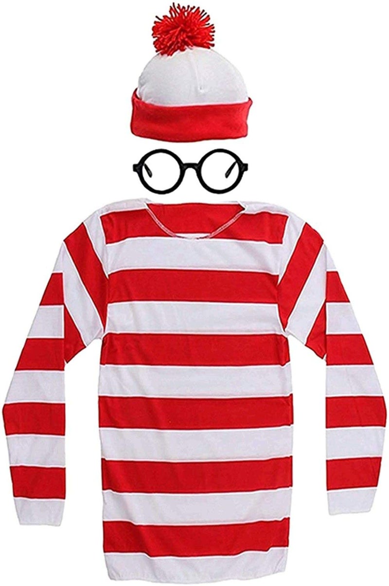 GIZMAC Dunsuns Adult Costume Red and White Striped T-Shirt Halloween, Men, Size Medium - Image 1